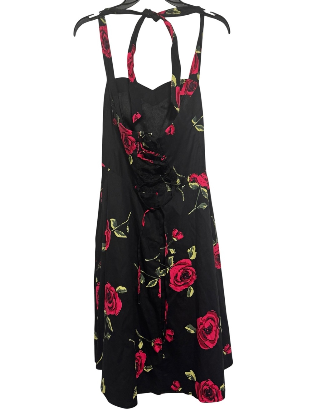 Topdress Retro Rose Halter Swing Dress Rockabilly Pinup Black Size Medium